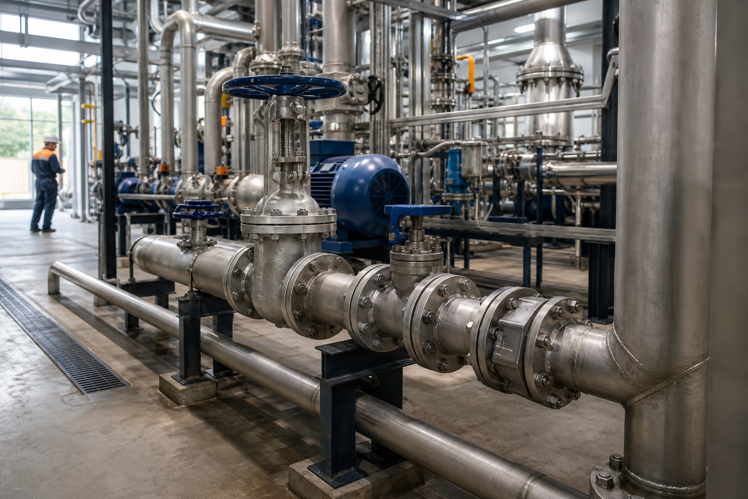 Stainless steel valves installed in industrial process pipework